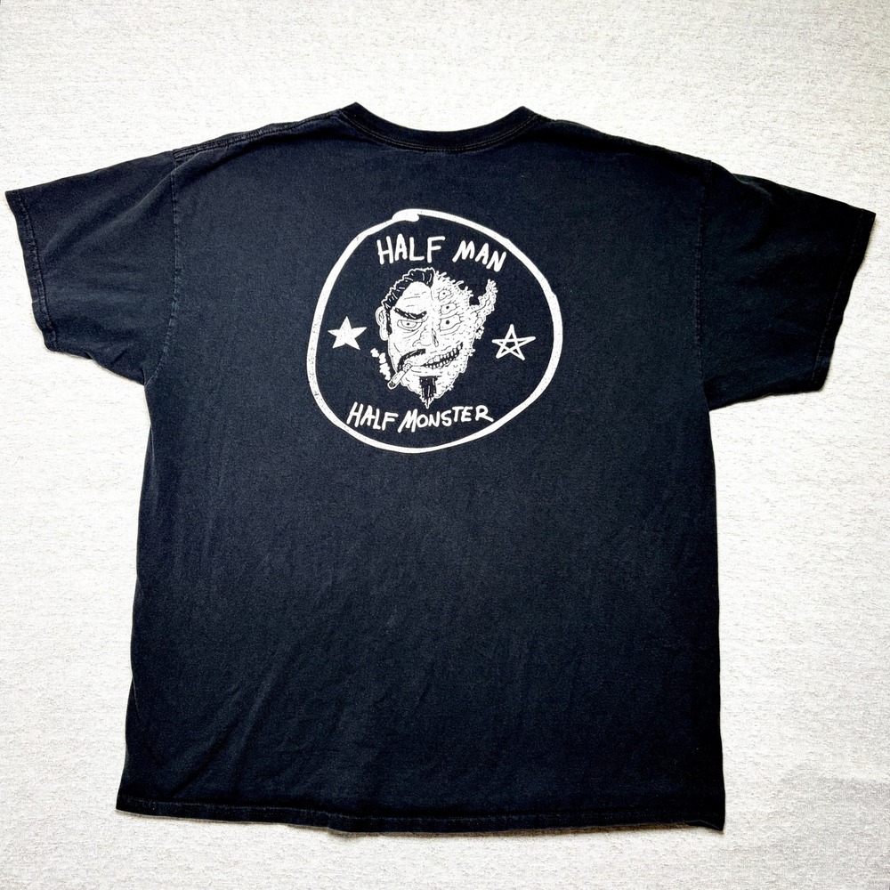 Gildan Mens Half Man Half Monster T-Shirt XL Black Graphic Horror Streetwear Tee